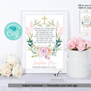 Baptism Gift Girl Printable, Edit Yourself Girl Baptism Gift, Instant Download Christening Sign, Baby Dedication Gift, Confirmation Gift