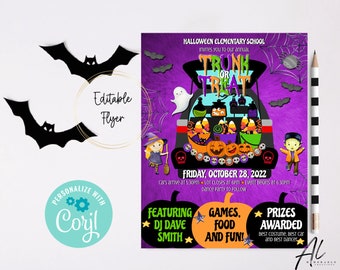Editable Trunk or Treat Flyer, Printable Halloween Invitation, Instant Download Community Halloween Event Flyer, Kids Halloween Party