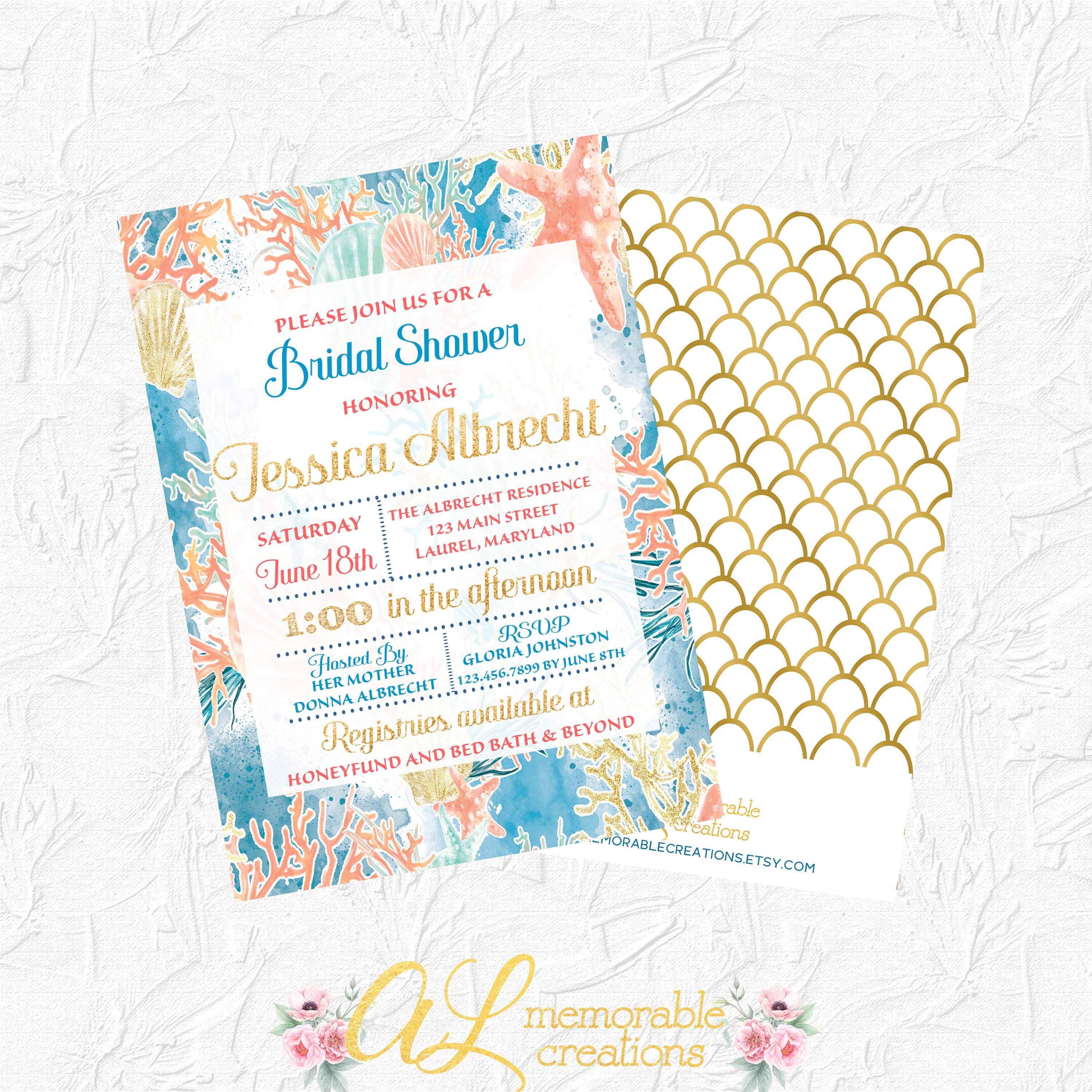 Beach Bridal Shower Invitation Beach Theme Invitation Blue Etsy