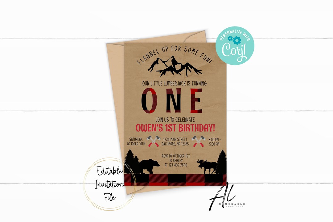 Lumberjack Birthday Printable Invitation, Edit Yourself Lumberjack Birthday Invite, Instant ...