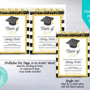 Black and Gold Graduation Printable Invitation, Edit Yourself ...