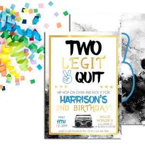 Two Legit 2 Quit Birthday Invitation, Boy Two Legit 2 Quit, Two Legit To Quit, Hip Hop Birthday Invitation, 2nd Birthday Invite, Stereo