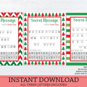 Mensagem secreta do Papai Noel, cartas codificadas do Papai Noel, adereços de elfo, imprimíveis de elfo, jogos de Natal para imprimir, quebra-cabeça de feriado, download instantâneo