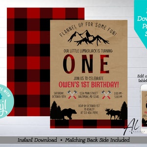 Lumberjack Birthday Printable Invitation, Edit Yourself Lumberjack Birthday Invite, Instant ...