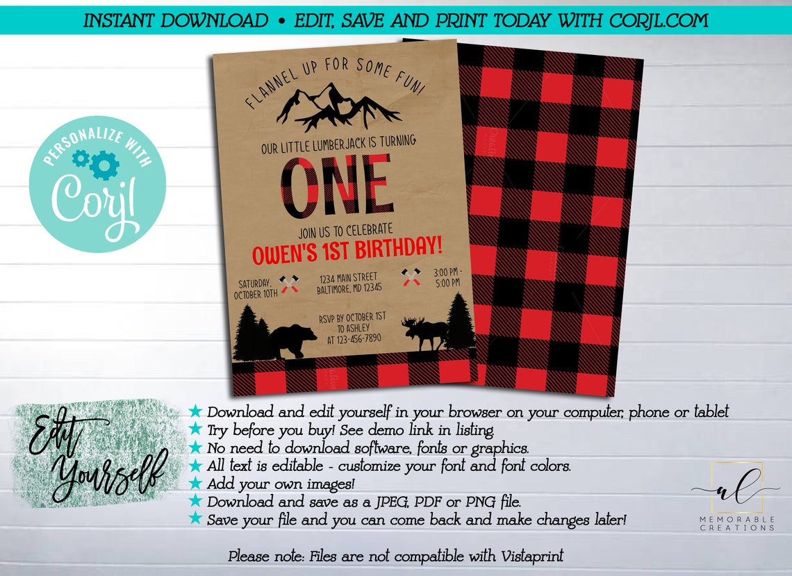 Lumberjack Birthday Printable Invitation Edit Yourself | Etsy