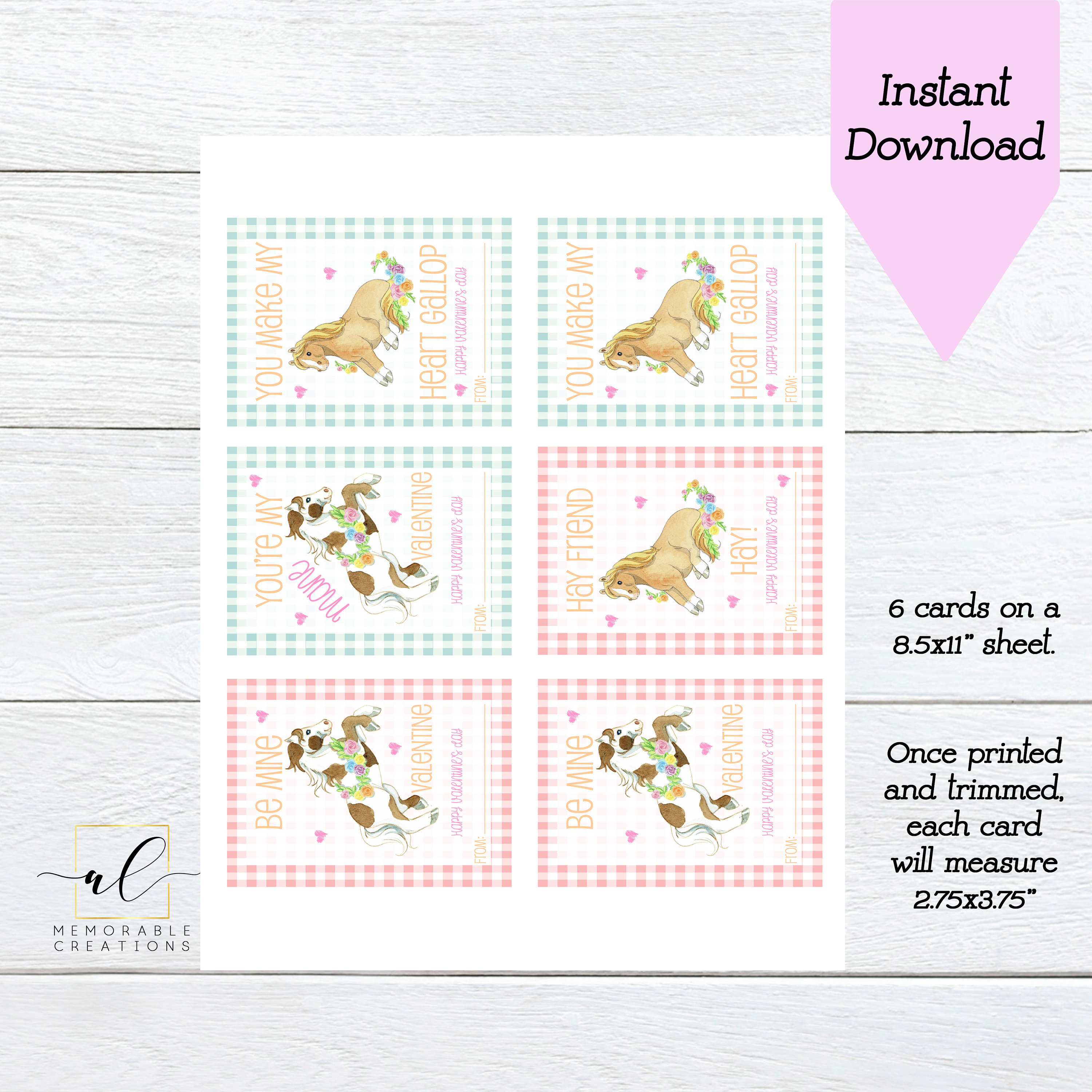 Horse Valentine Cards Kids Valentine Cards Printable Horse - Etsy