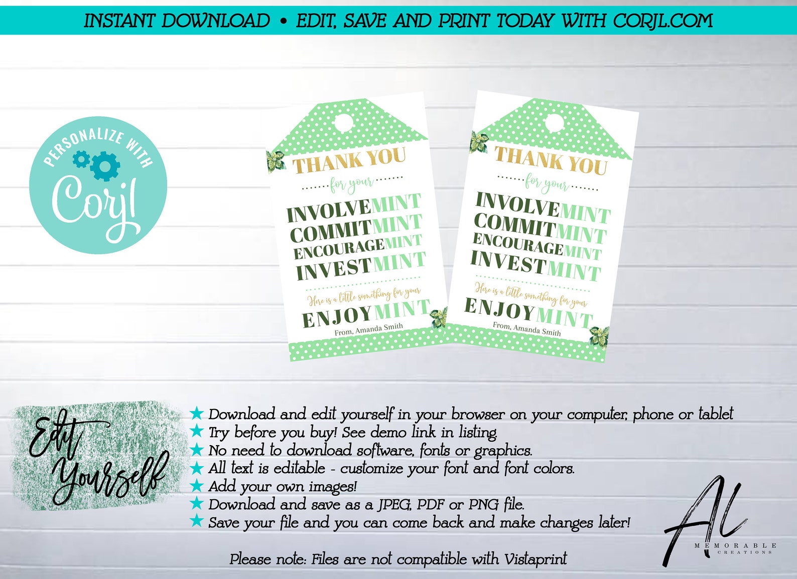 Mint Teacher Appreciation Printable Gift Tag Editable End of - Etsy