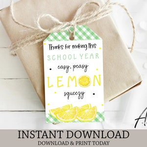 Teacher Appreciation Tags, Easy Peasy Lemon Squeezy Tag, End of School Year Tag, Teacher Gift Tag, Staff Appreciation, Instant Download
