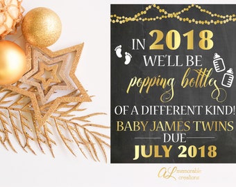 Twins New Years Pregnancy Announcement, Popping Bottles of a Different Kind Pregnancy Announcement, Pregnancy Reveal, Twins Pregnancy Sign