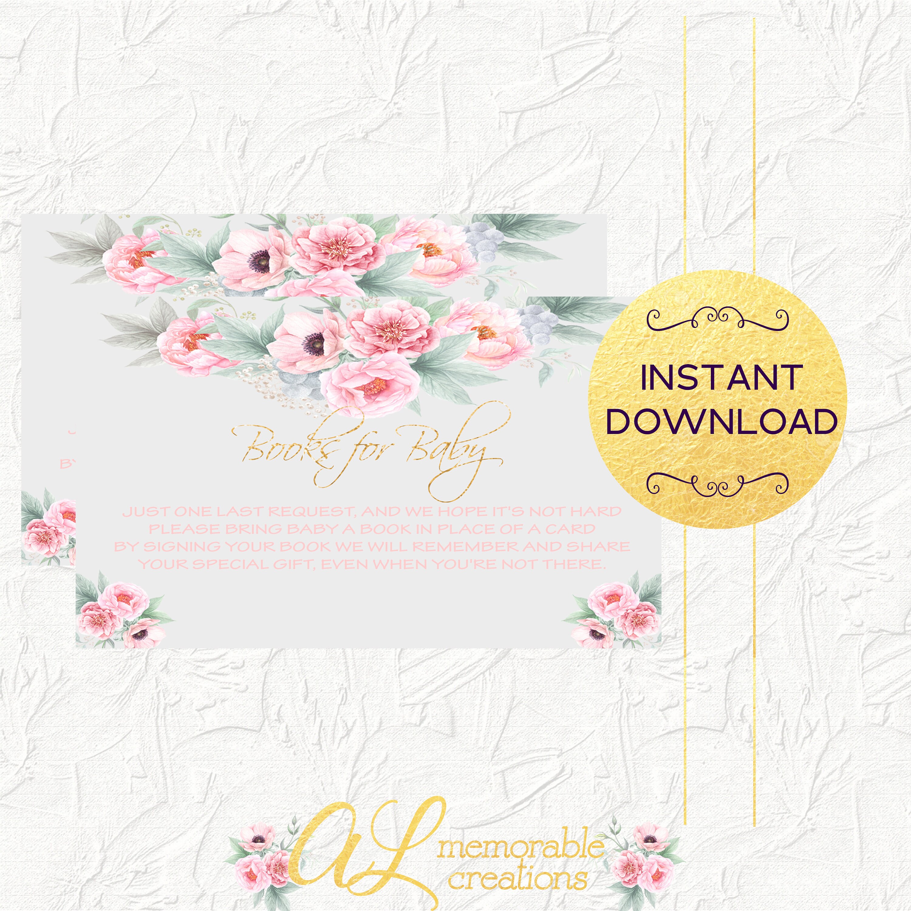 Fl Books For Baby Insert Bring A Book Poem Shower Invitation Girl Invite Request Instant
