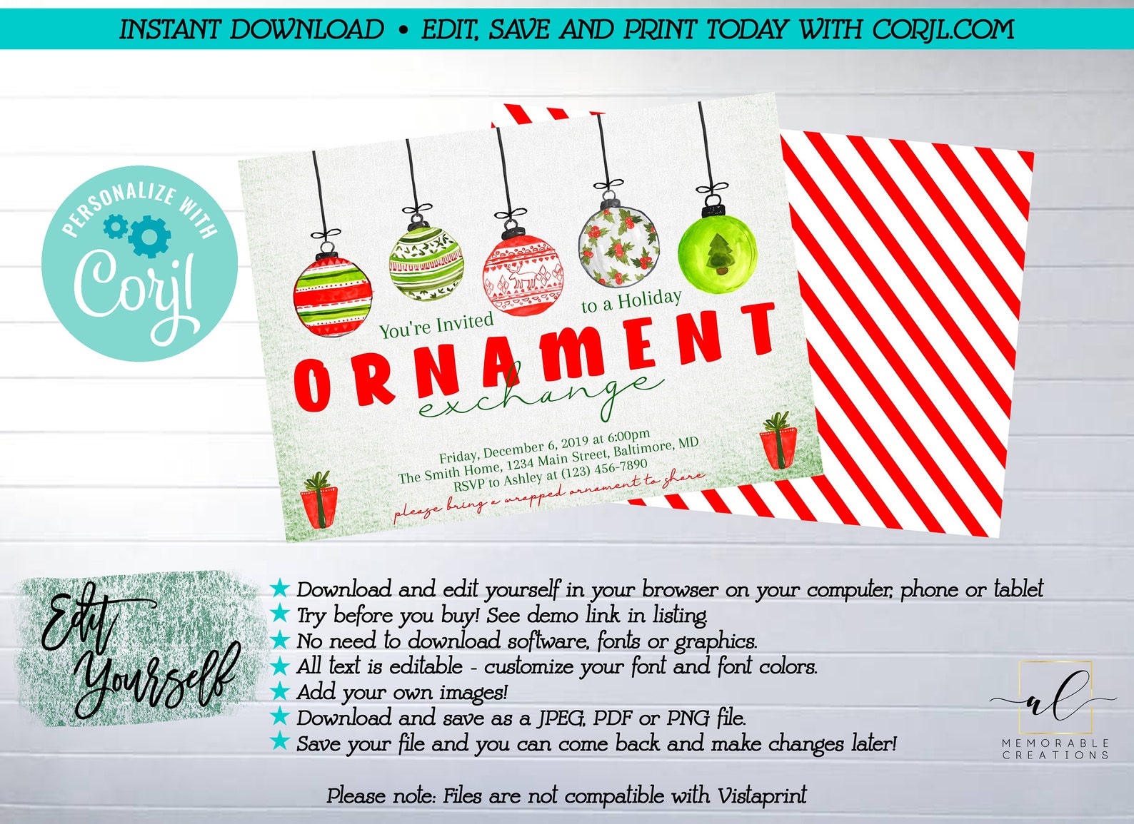 Ornament Exchange Printable Invitation Edit Yourself Ornament - Etsy