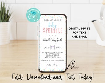 Baby Sprinkle Electronic Invitation, Edit Yourself Gender Neutral Baby Sprinkle Text Invite, Text Message Rainbow Sprinkle Invite, Evite