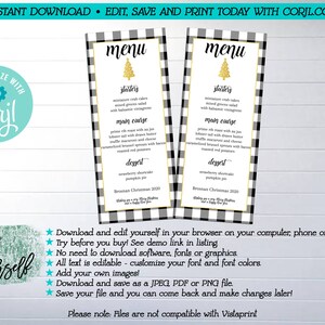 Buffalo Plaid Christmas Printable Menu, Edit Yourself Christmas Menu ...