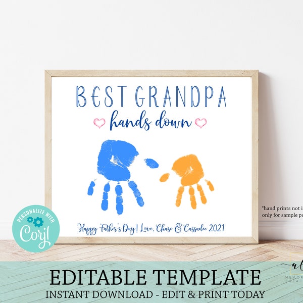 Best Grandpa Hands Down Editable Sign, Edit Yourself Hand Print Father's Day Gift, Instant Download Best Grandpa Sign, DIY Hand Print Craft