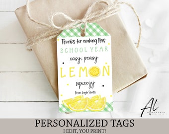Lemon Teacher Appreciation Tags, Easy Peasy Lemon Squeezy Tags, End of School Year Tag, Staff Appreciation, Personalized Teacher Gift Tag