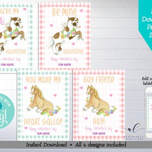 Horse Valentine Printable Cards, Editable Pony Valentines, Instant Download Horse Valentine&#39;s Day Cards, Girl Valentines, Kids Valentines