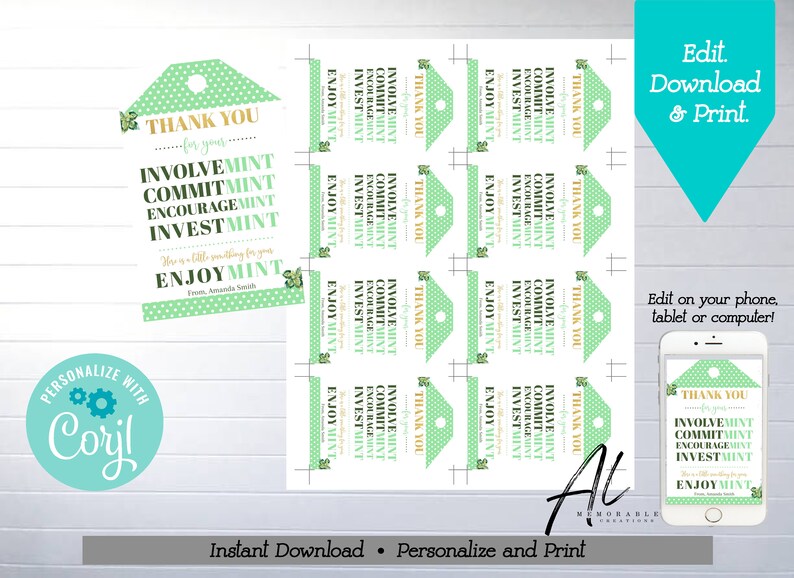 Mint Teacher Appreciation Printable Gift Tag Editable End of - Etsy