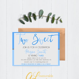 Two Sweet Twins Baby Shower Invitation, Blue Baby Boys Invitation, Baby Boys Invitation, Having Twins, Boy Twins Invitation, Printable