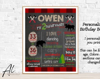 Lumberjack Birthday Chalkboard, Boy Birthday Chalkboard, 2nd Birthday Poster, Lumberjack Party, Photo Prop, Milestones Board,  Buffalo Plaid