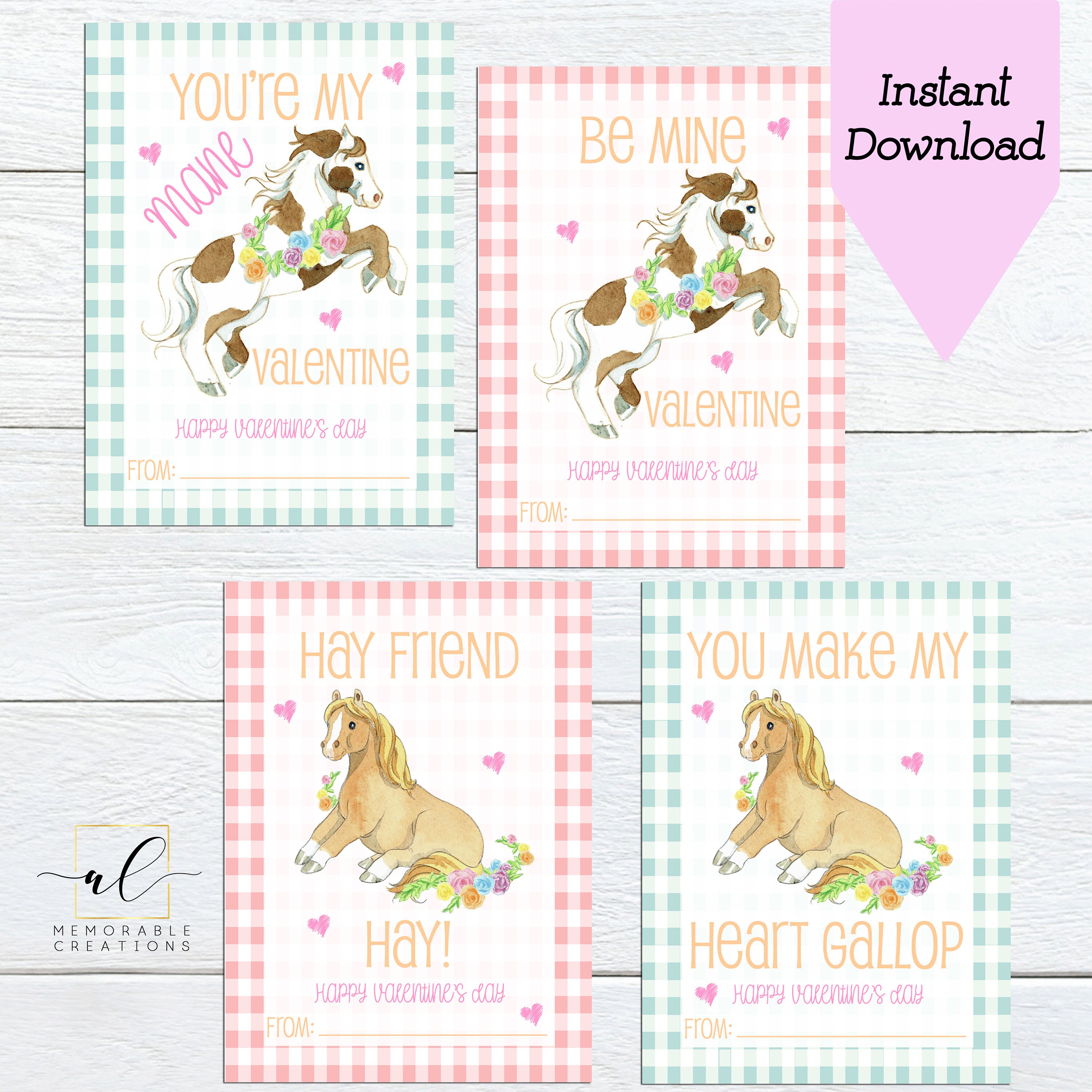 Horse Valentine Cards Kids Valentine Cards Printable Horse - Etsy