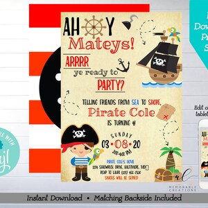 Pirate Birthday Printable Invitation, Edit Yourself Pirate Birthday Invite, Instant Download Pirate Invitation, Pirate Party, Treasure Map