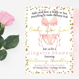 Lingerie Shower Invitation, Watercolor Lingerie Invite, Blush Lingerie Invite, Ooh La La Invite, Lingerie Party, Bachelorette Party image 2