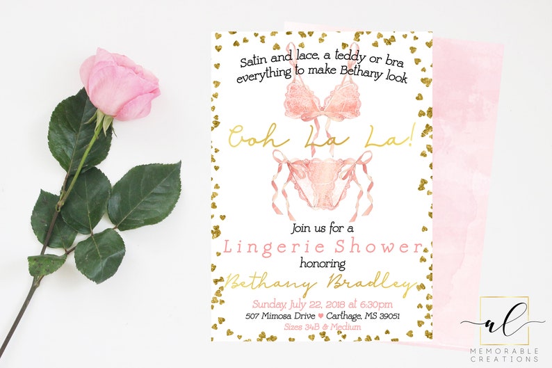 Lingerie Shower Invitation, Watercolor Lingerie Invite, Blush Lingerie Invite, Ooh La La Invite, Lingerie Party, Bachelorette Party image 2