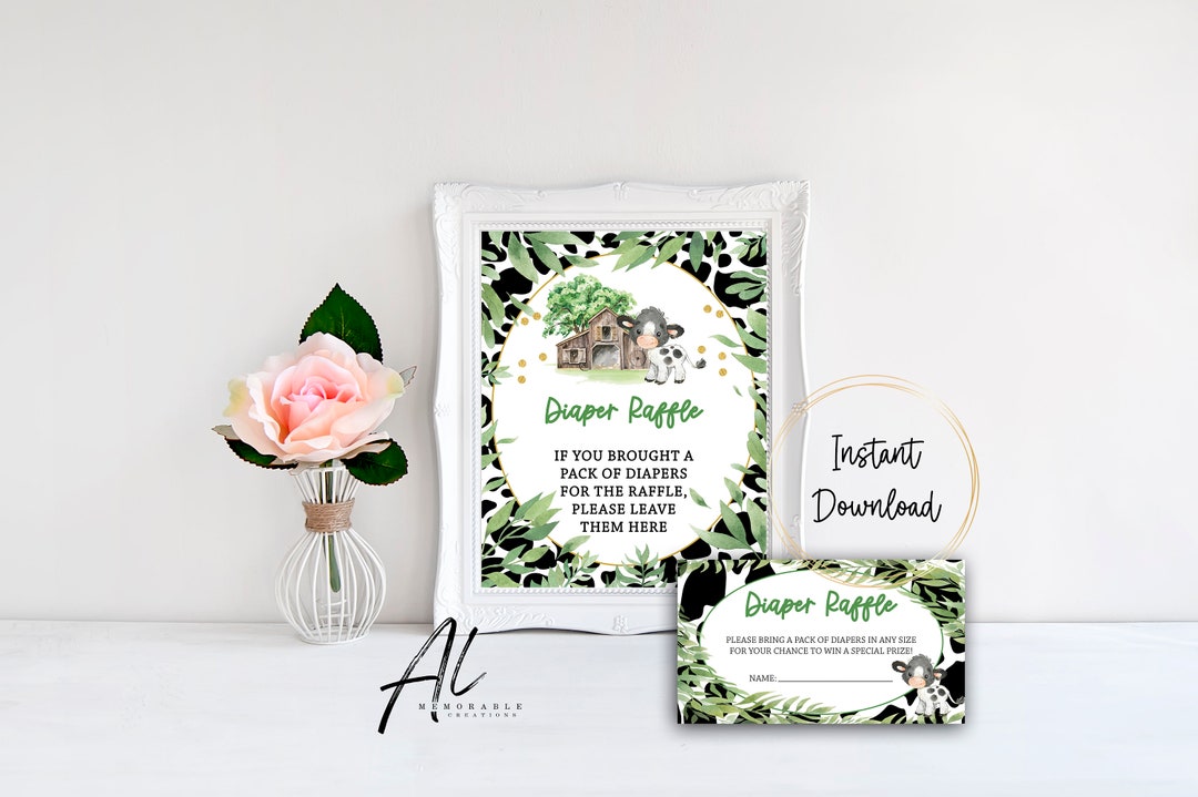 Dancing Cow Raffle Cow Diaper Raffle, Holy Cow Baby Shower, Watercolor Baby Cow Diaper ...