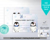 Penguin Gender Reveal Printable Invitation, Edit Yourself Waddle Baby Be Invite, Penguin Party, Winter Gender Reveal, Instant Download