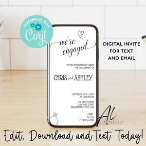 Minimalist Engagement Party Electronic Invitation, Editable Engagement Party Text Invite, Text Message Modern Engagement Invite, Evite