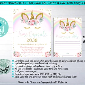 Unicorn Time Capsule and Message Card, Edit Yourself Unicorn Time ...