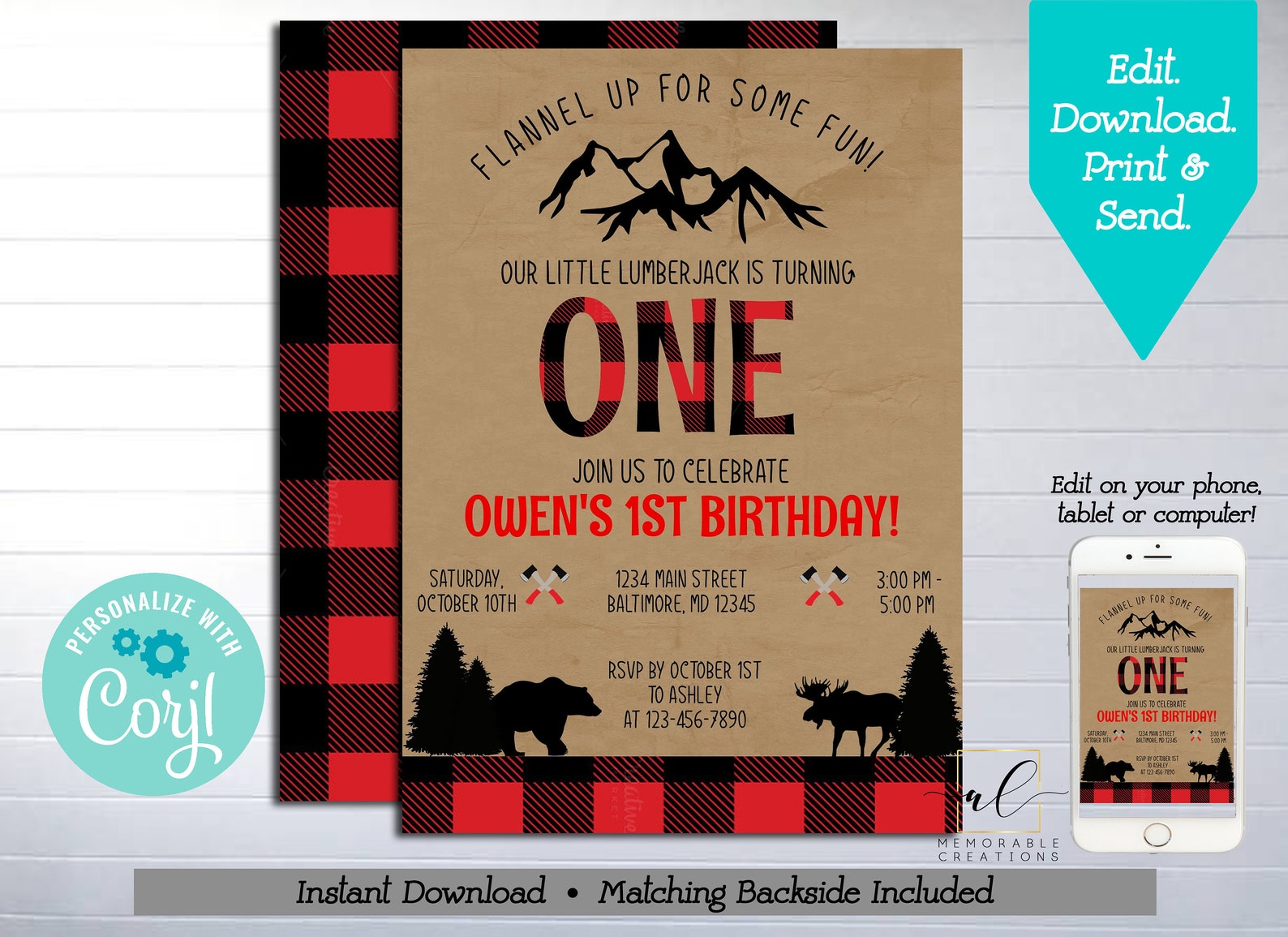 Lumberjack Birthday Printable Invitation Edit Yourself | Etsy