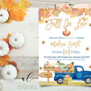 Blue Pumpkin Truck Bridal Shower Invitation, Fall in Love Invitation, Fall Bridal Shower, Pumpkin Bridal Shower, Fall in Love Bridal Shower