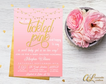 Tickled Pink Baby Shower Invitation, Pink Baby Shower Invitation, Tickled Pink Shower, Baby Shower Invitation, Pink and Gold Baby Shower