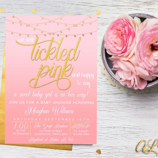 Tickled Pink Baby Shower Invitation, Pink Baby Shower Invitation, Tickled Pink Shower, Baby Shower Invitation, Pink and Gold Baby Shower