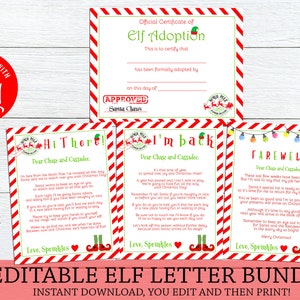 Elf Letter Bundle Printable, Edit Yourself Elf Hello Return Goodbye Letter Template, Instant Download Kids Christmas Elf, Elf Letters