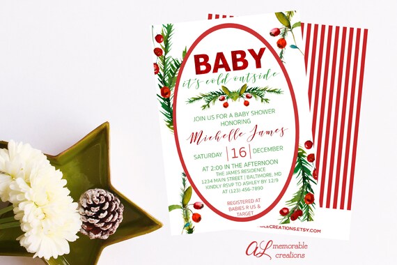 → View on Etsy: Christmas Baby Shower Invitation, Holly Baby Shower Invitation, Baby It's Cold Outside Shower Invitation, Winter Baby Shower, Red and Green Christmas Baby Shower Invitation, Holly Baby Shower Invitation, Baby It's Cold Outside Shower Invitation, Winter Baby Shower, Red and Green