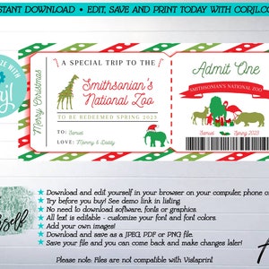 Editable Christmas Zoo Gift Certificate, Printable Zoo Gift Voucher ...