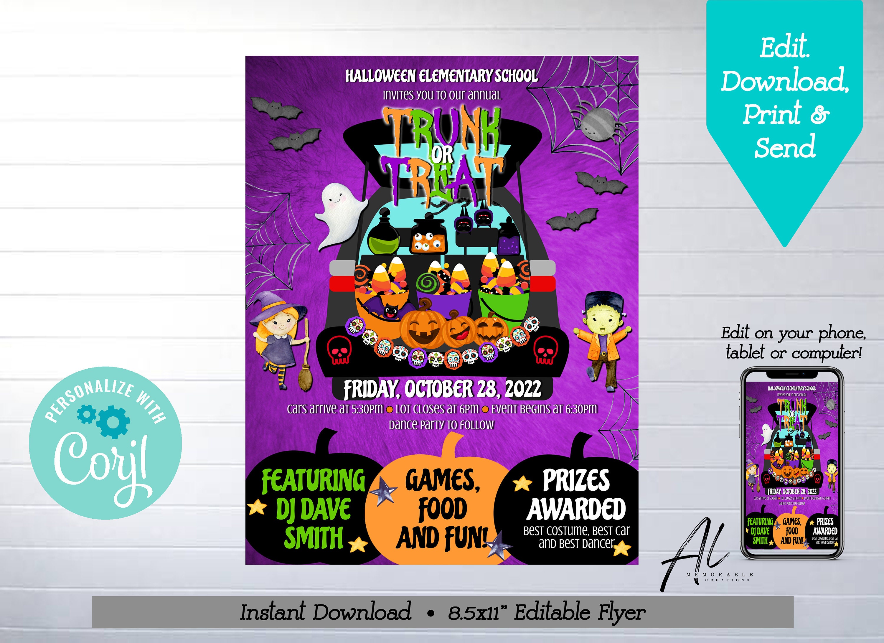 Editable Trunk Or Treat Flyer Printable Halloween Invitation Etsy