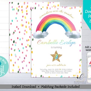 Watercolor Rainbow Birthday Printable Invitation, Edit Yourself Rainbow Birthday Invite, Instant Download Rainbow Invitation Template