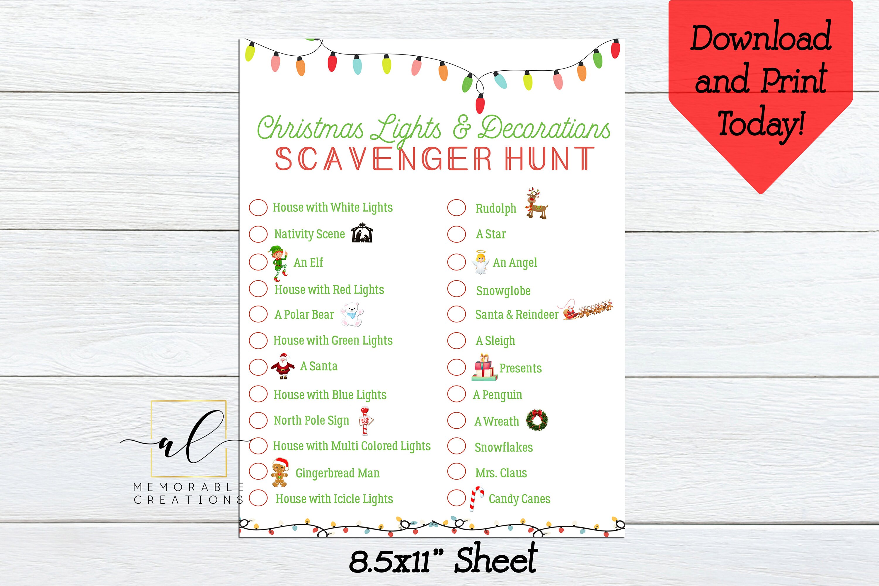Christmas Lights Scavenger Hunt Printable, Christmas Decoration