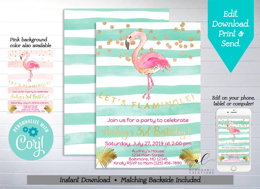 Let's Flamingle Birthday Printable Invitation, Edit Yourself Tropical ...