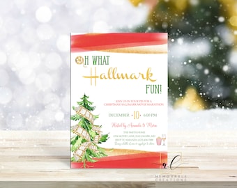 Hallmark Movie Night Invitation, Christmas Movie Night Invite, Girlfriend Sleepover, Christmas Pajama Party, Wine Night, Holiday Movie Night