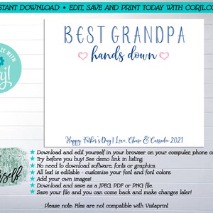 Best Grandpa Hands Down Editable Sign, Edit Yourself Hand Print Father ...
