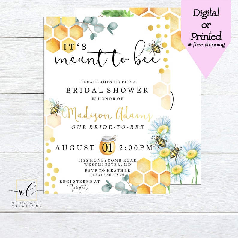 Honey Bee Bridal Shower Invitation It's Meant to Bee Etsy