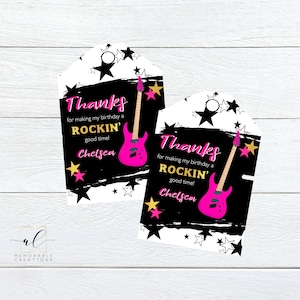 Rock and Roll Party Thank You Tags, Pink Guitar Thank You Favor Tags, Rockstar Party Favor Tags, Born Two Rock and Roll, Rockin Party Tags