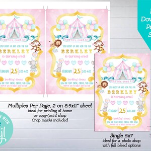 Circus Birthday Printable Invitation, Edit Yourself Pink Circus Birthday Invite, Circus Birthday Party, Big Top, Carnival, Instant Download image 3