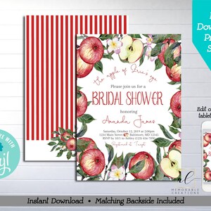 Apple Bridal Shower Printable Invitation, Edit Yourself Apple Bridal Shower Invite, Instant Download Apple Invite, Apple of my Eye, Corjl