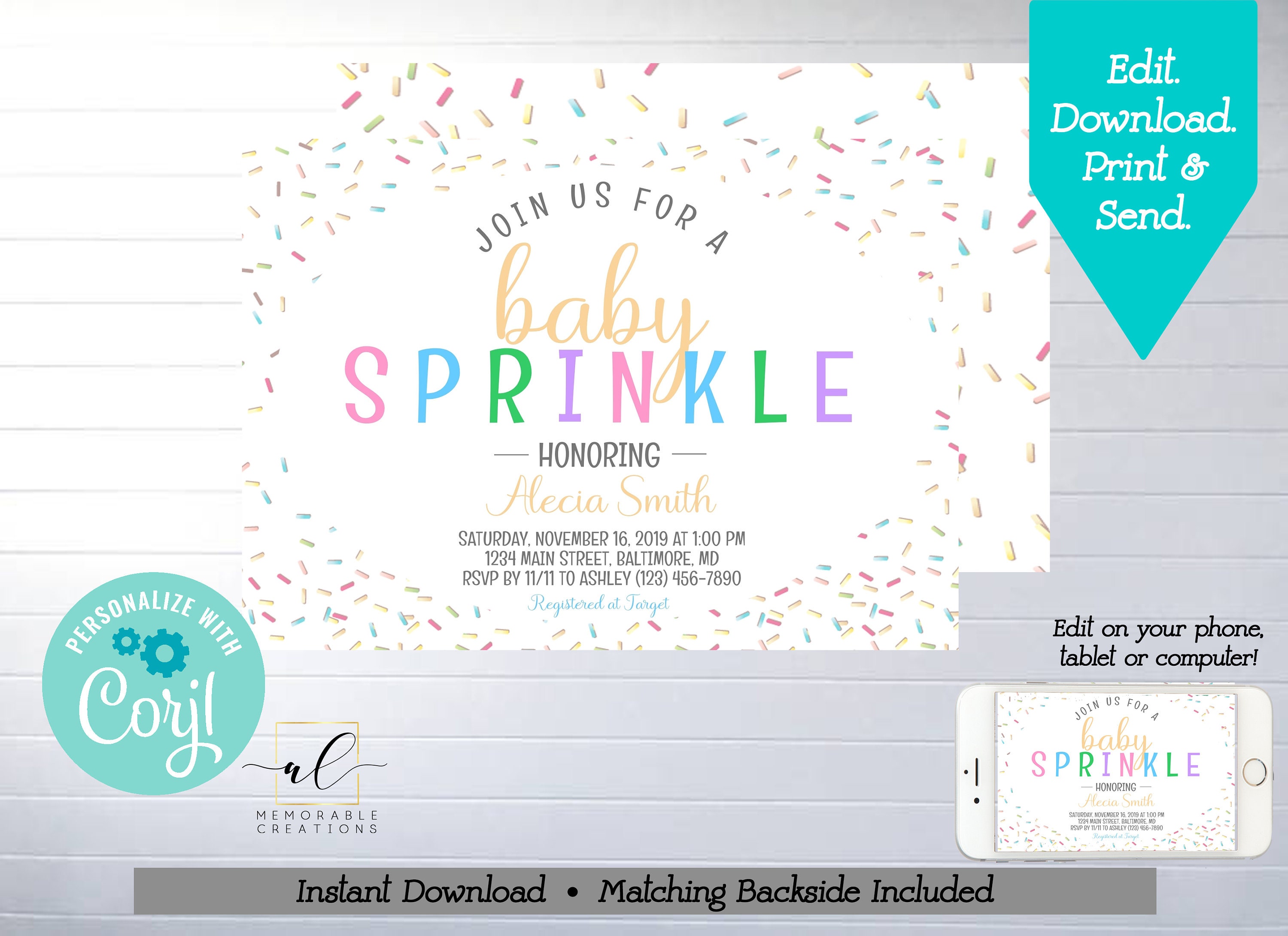 Baby Sprinkle Printable Invitation, Edit Yourself Gender Neutral Baby ...