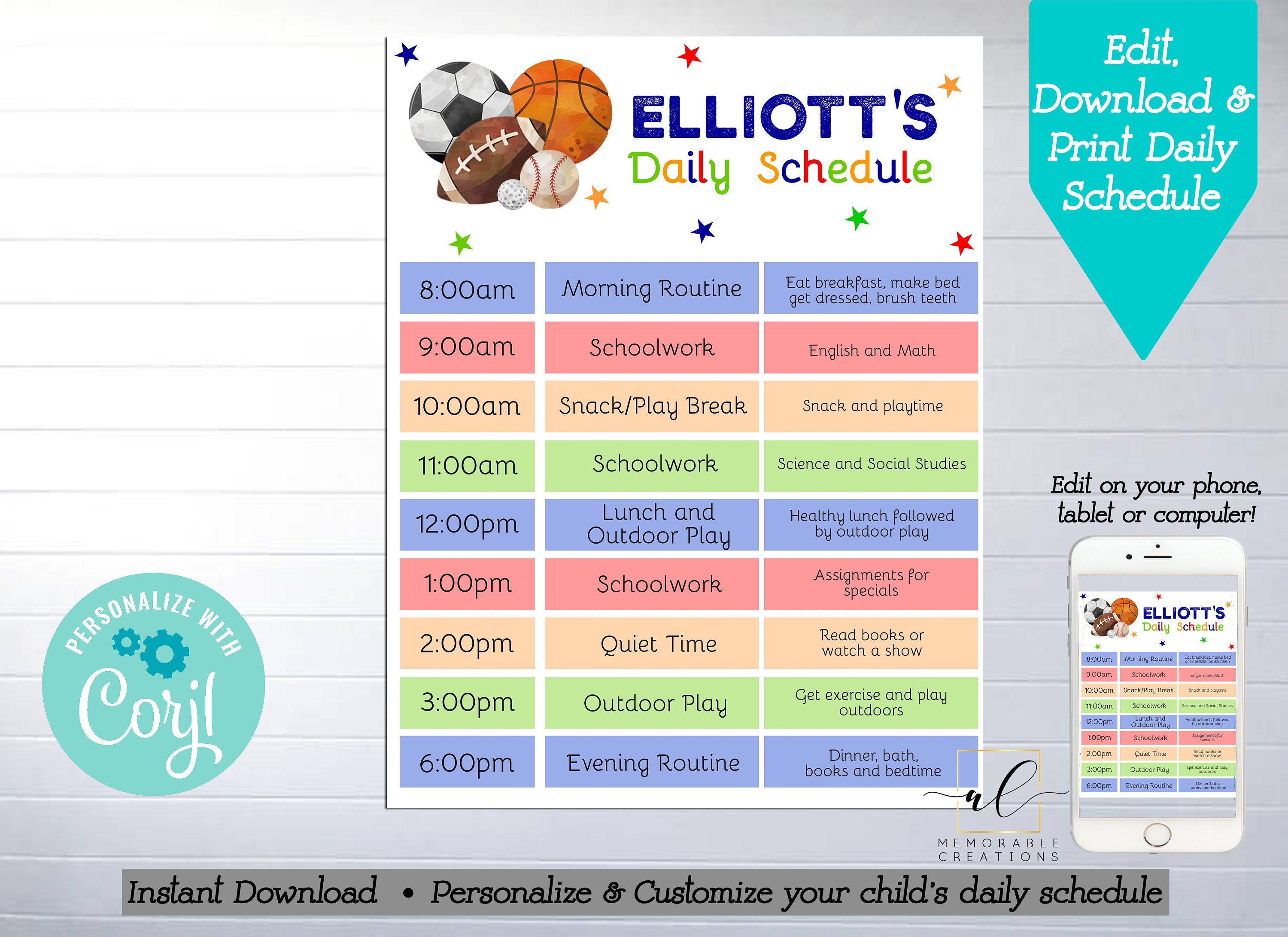 Editable Sports Daily Schedule Edit Yourself Sports Daily Etsy